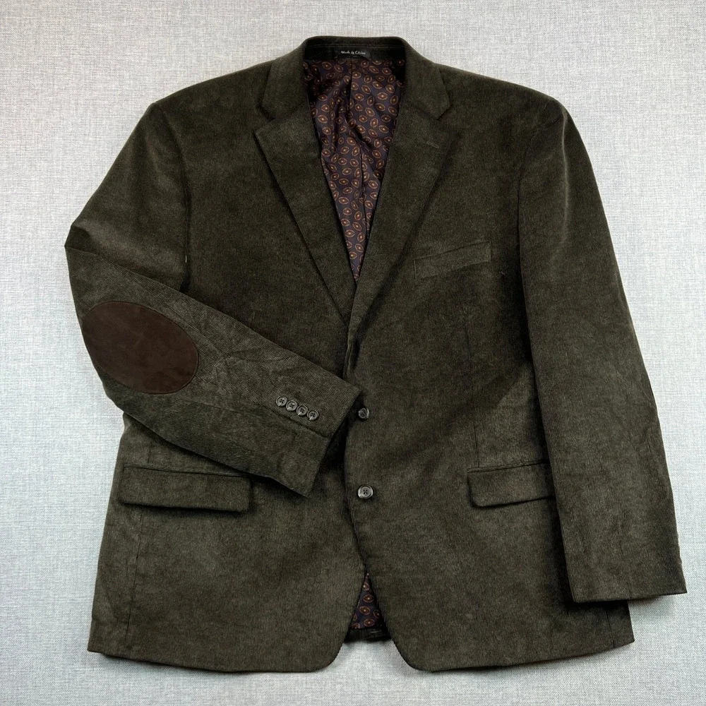 CHAPS Corduroy Sport Coat Blazer Men 50R Olive Brown Elbow Patch Academia Prep‎
